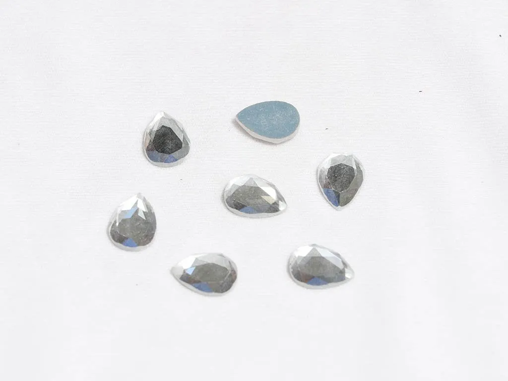 Silver Drop Glass Stones - 18x13 mm