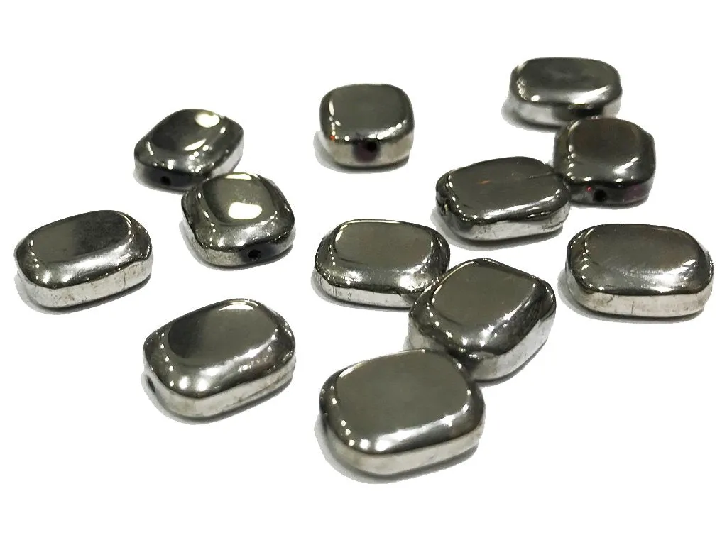 Silver Flat Oval Metallic Glass Stones (12x10 mm)