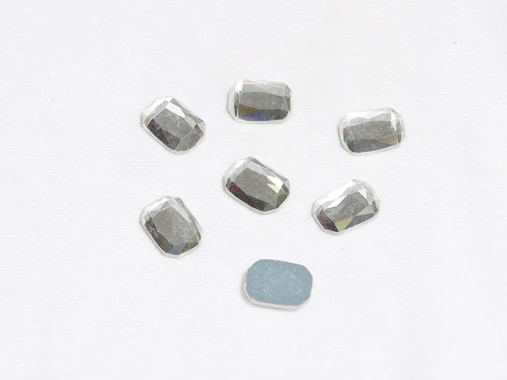 Silver Flat Rectangular Glass Stones -18x13 mm