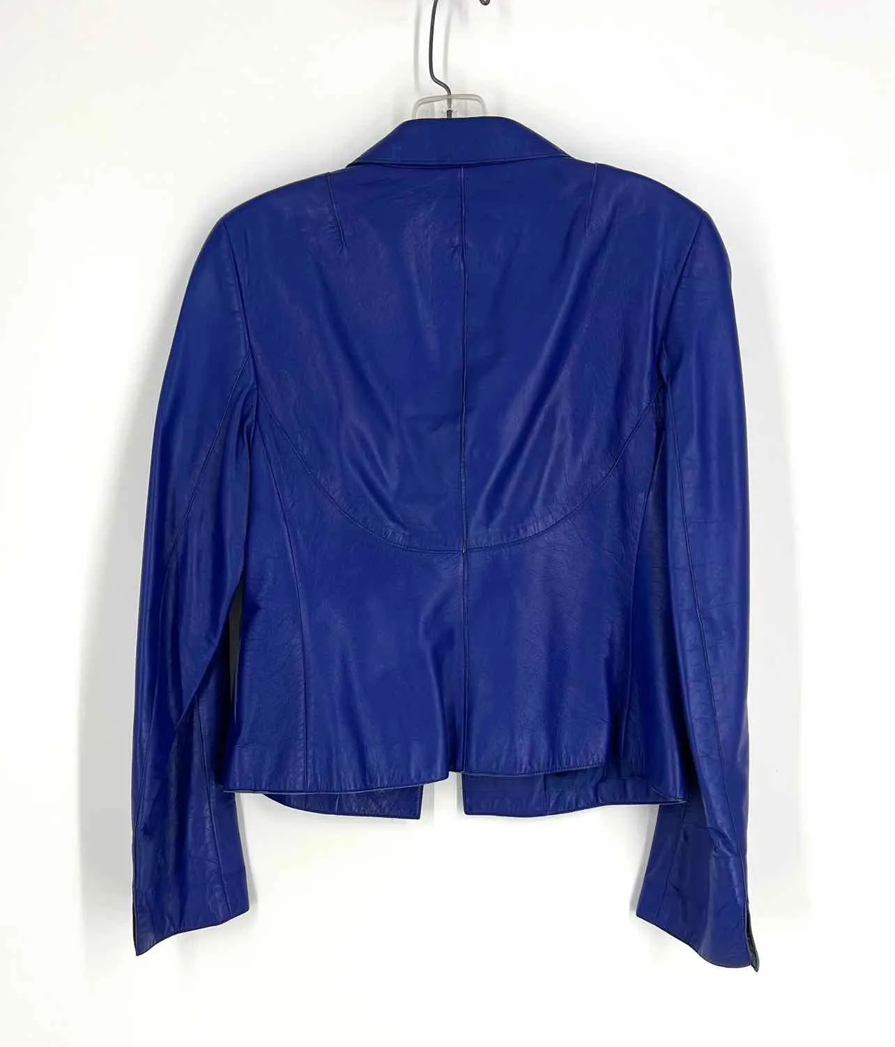 Size 6 Blue Solid Leather Designer Blazer