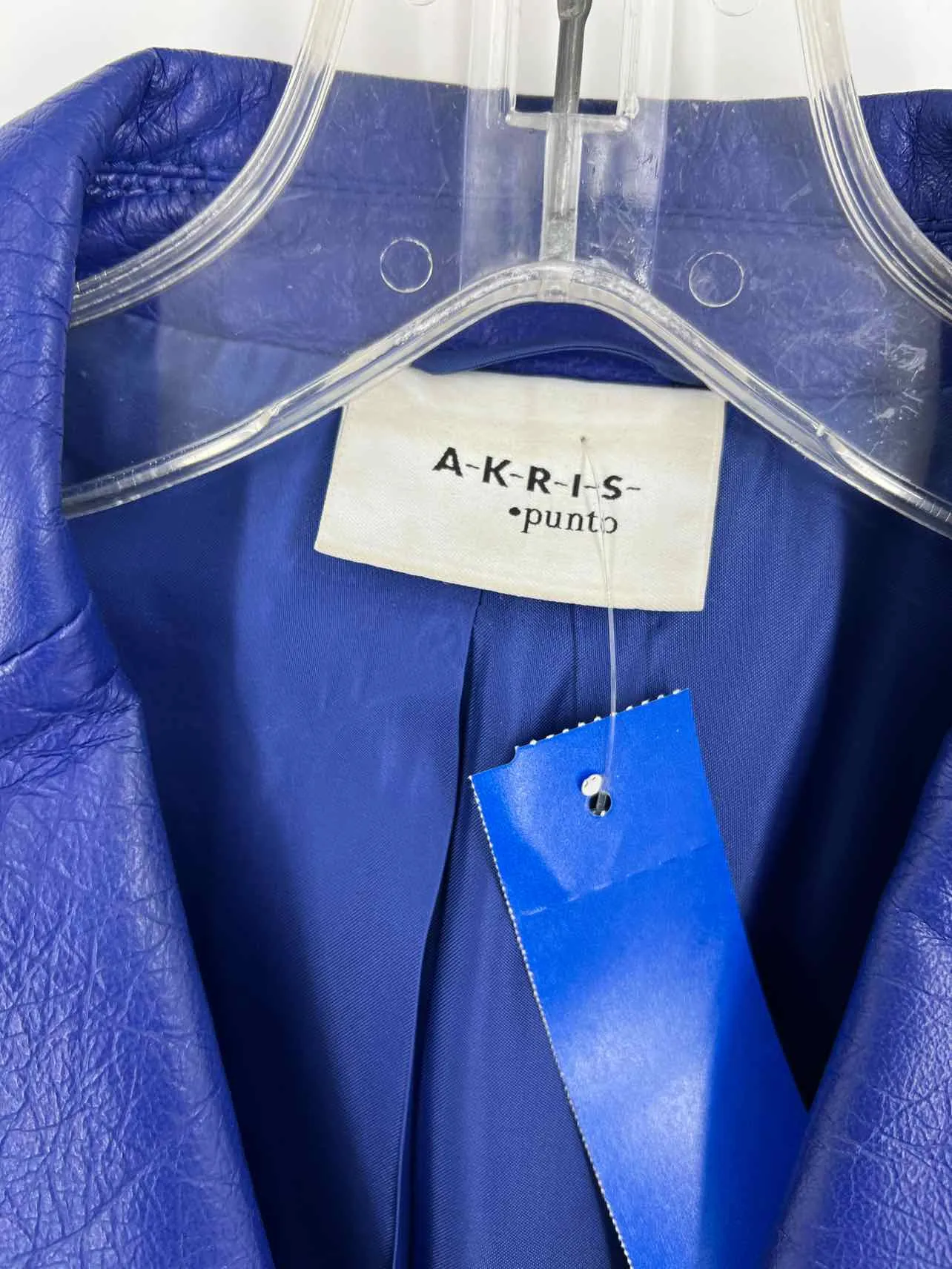 Size 6 Blue Solid Leather Designer Blazer