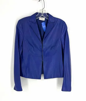 Size 6 Blue Solid Leather Designer Blazer