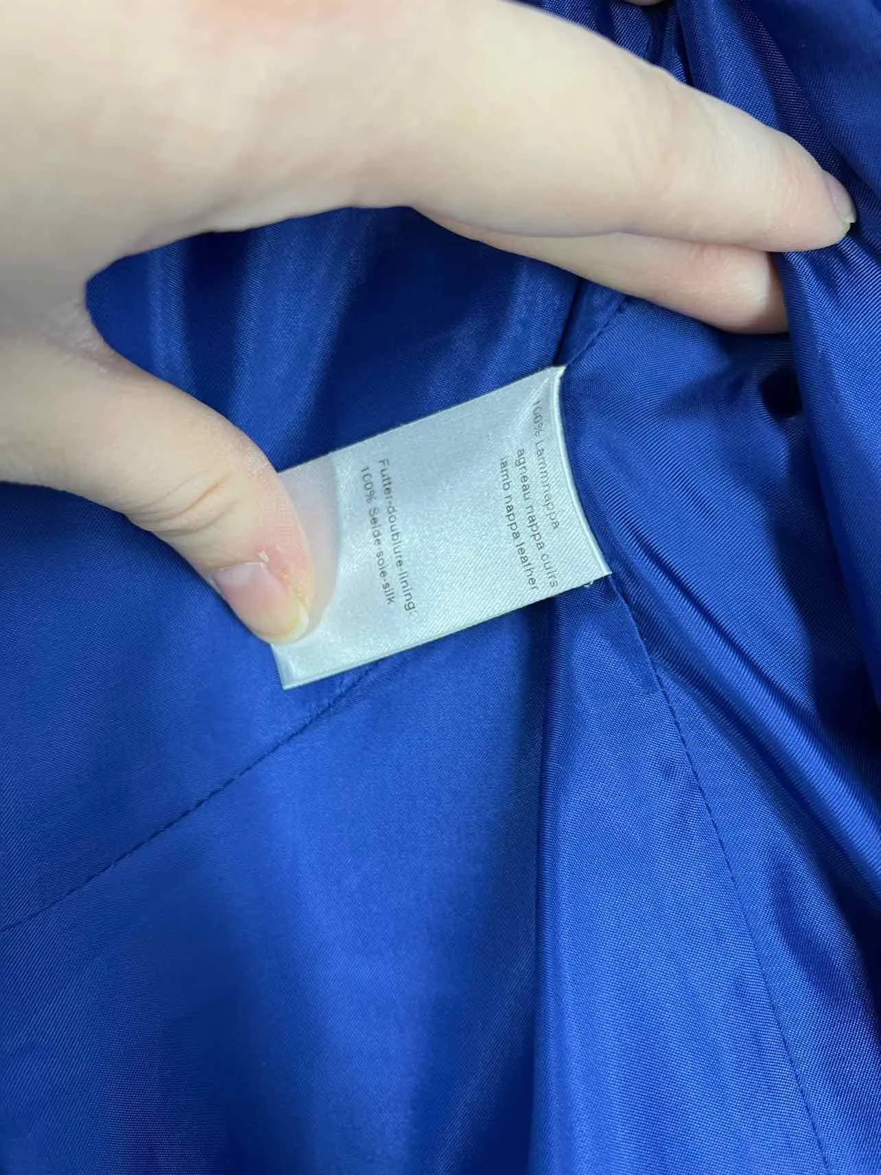 Size 6 Blue Solid Leather Designer Blazer