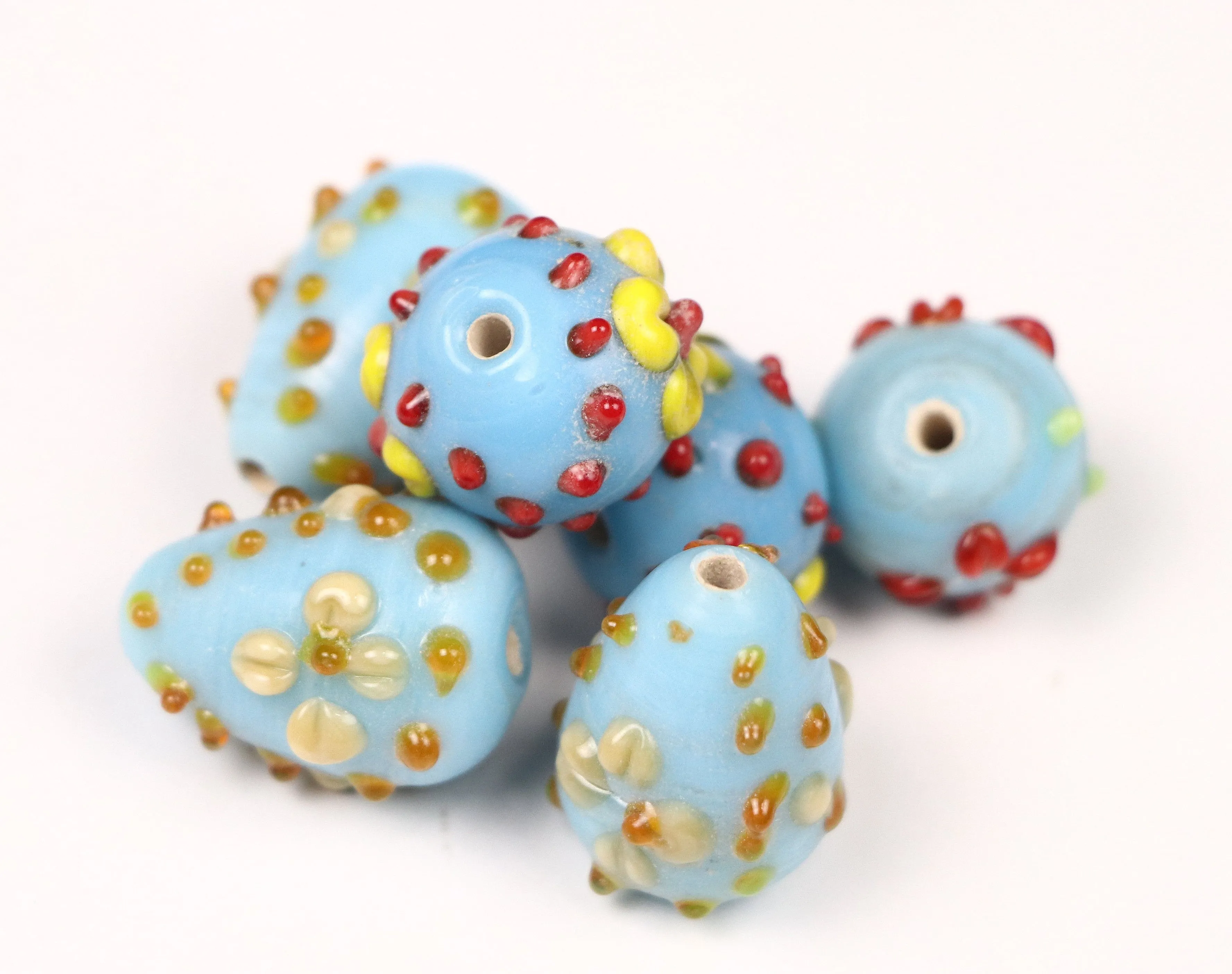 Sky Blue Designer Circular Glass Beads - 14 mm