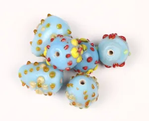 Sky Blue Designer Circular Glass Beads - 14 mm