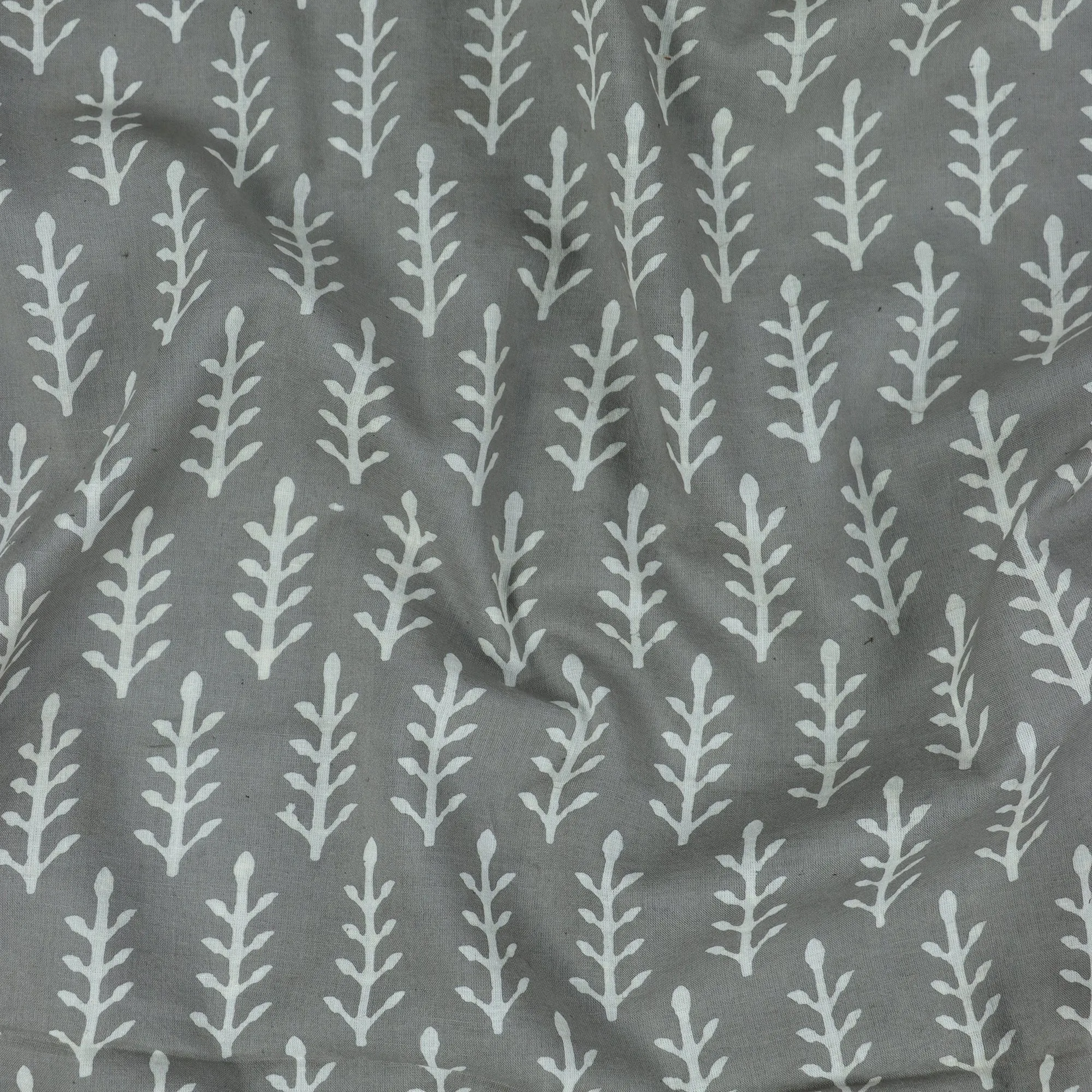 Soft White Dabu Leaf Printed Cotton Fabric