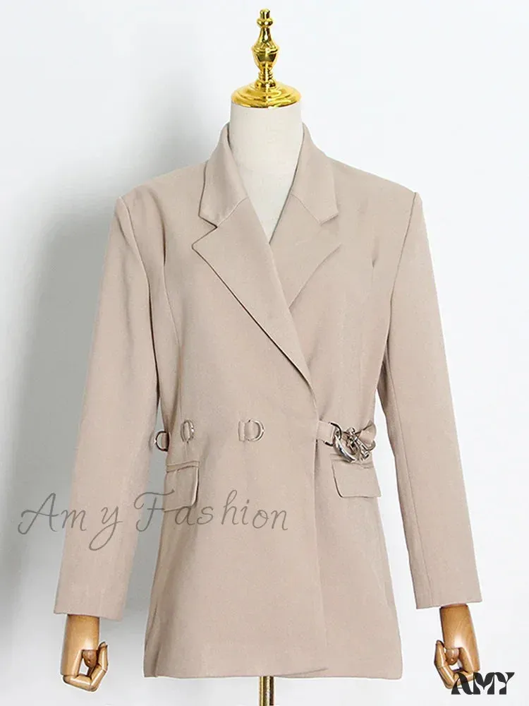 Solid Lapel Long Sleeve Notched Collar Single Breasted Patchwork Temperament New Fashion Style Blazer