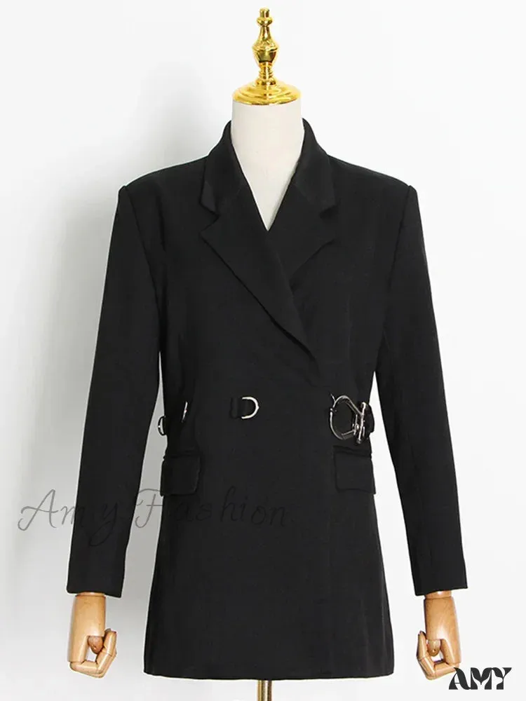 Solid Lapel Long Sleeve Notched Collar Single Breasted Patchwork Temperament New Fashion Style Blazer
