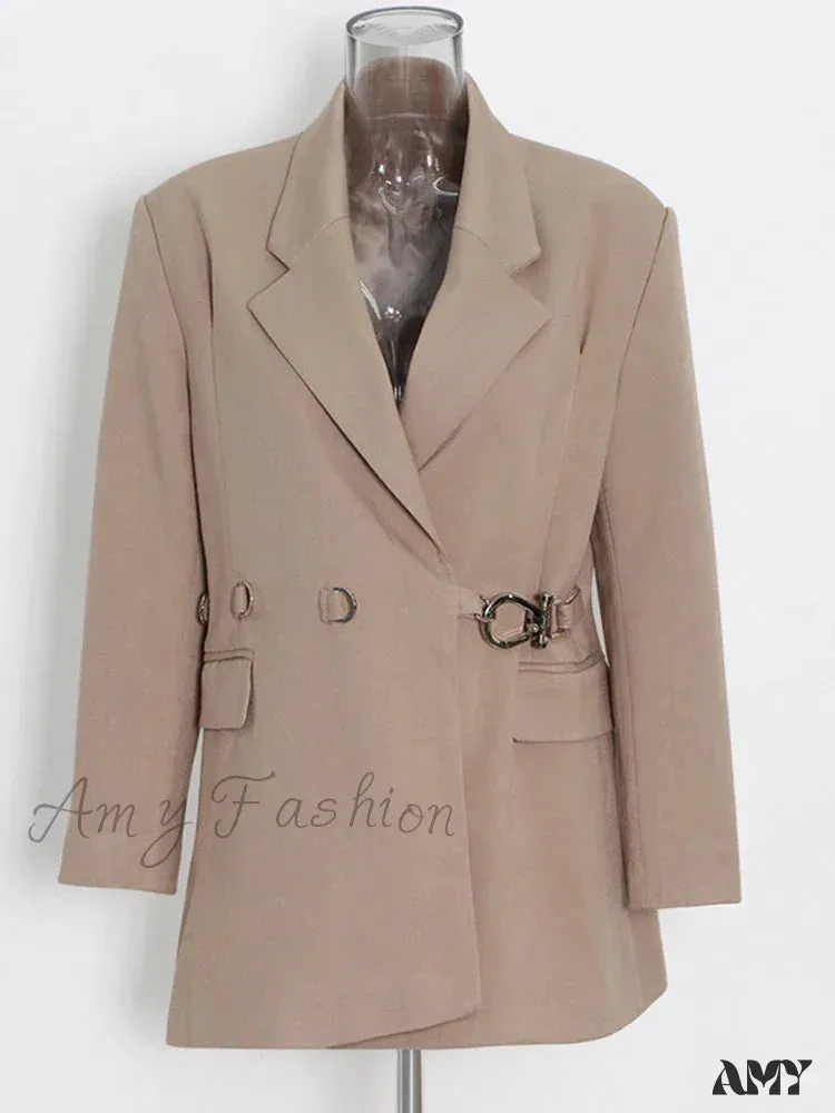 Solid Lapel Long Sleeve Notched Collar Single Breasted Patchwork Temperament New Fashion Style Blazer