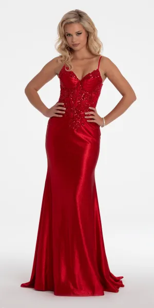 Sweetheart Glitter Sateen Embroidered Trumpet Dress