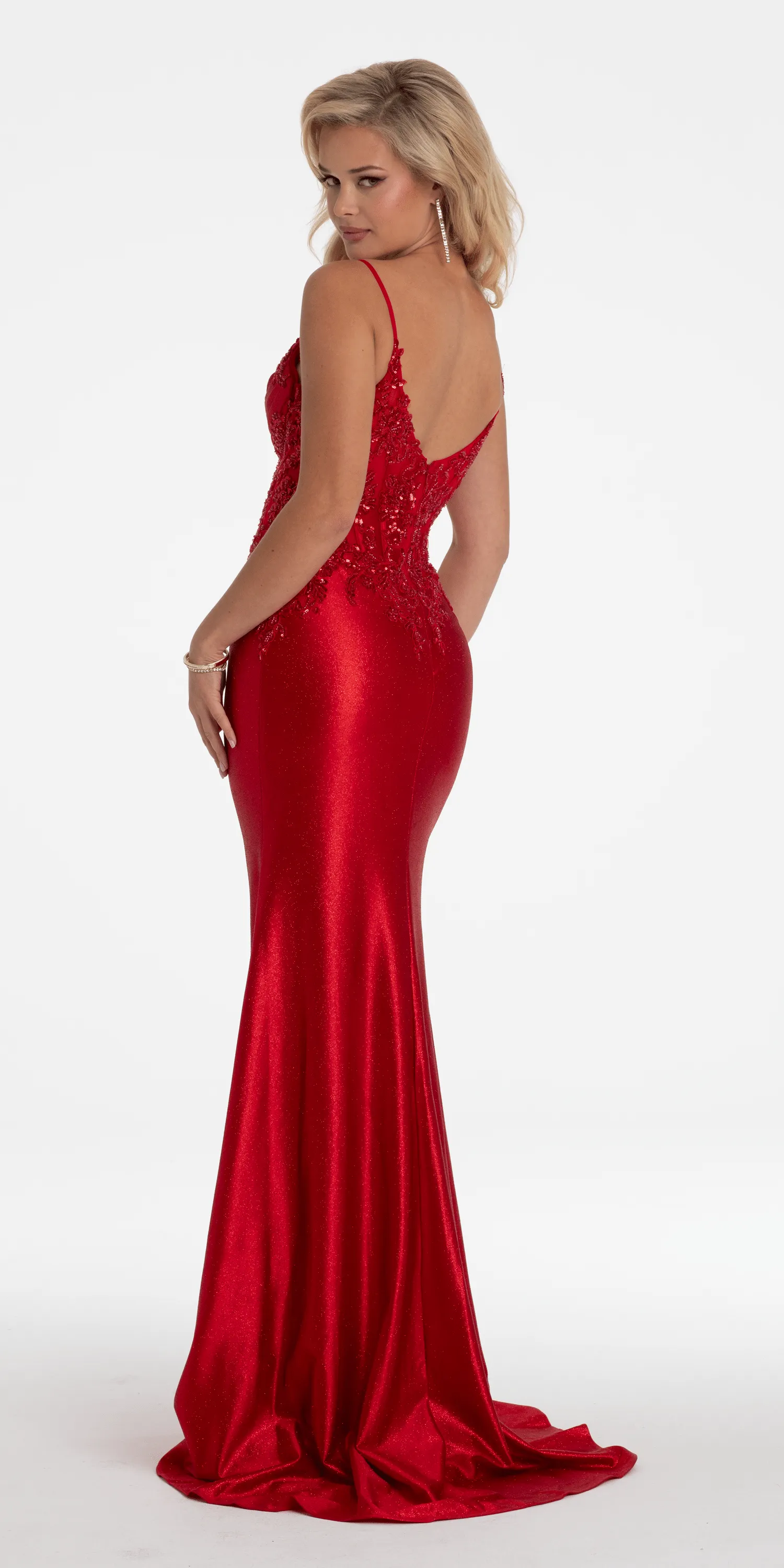 Sweetheart Glitter Sateen Embroidered Trumpet Dress