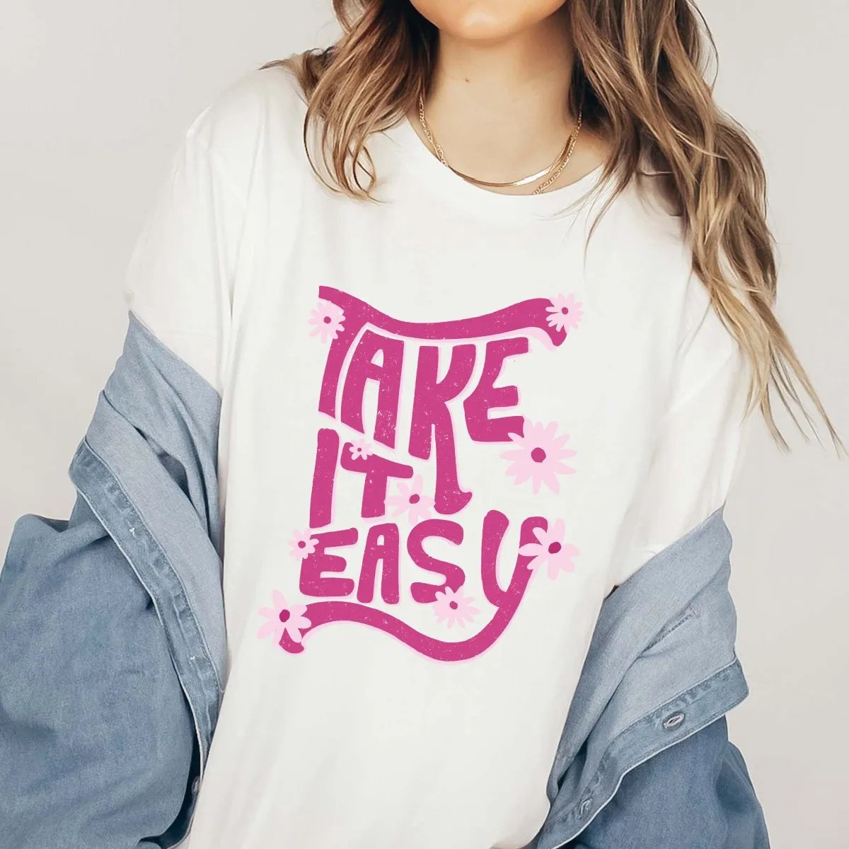 Take It Easy Pink Daisy Wholesale Tee