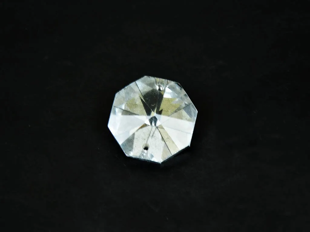 Transparent Octagonal 2 Hole Faceted Glass Stone
