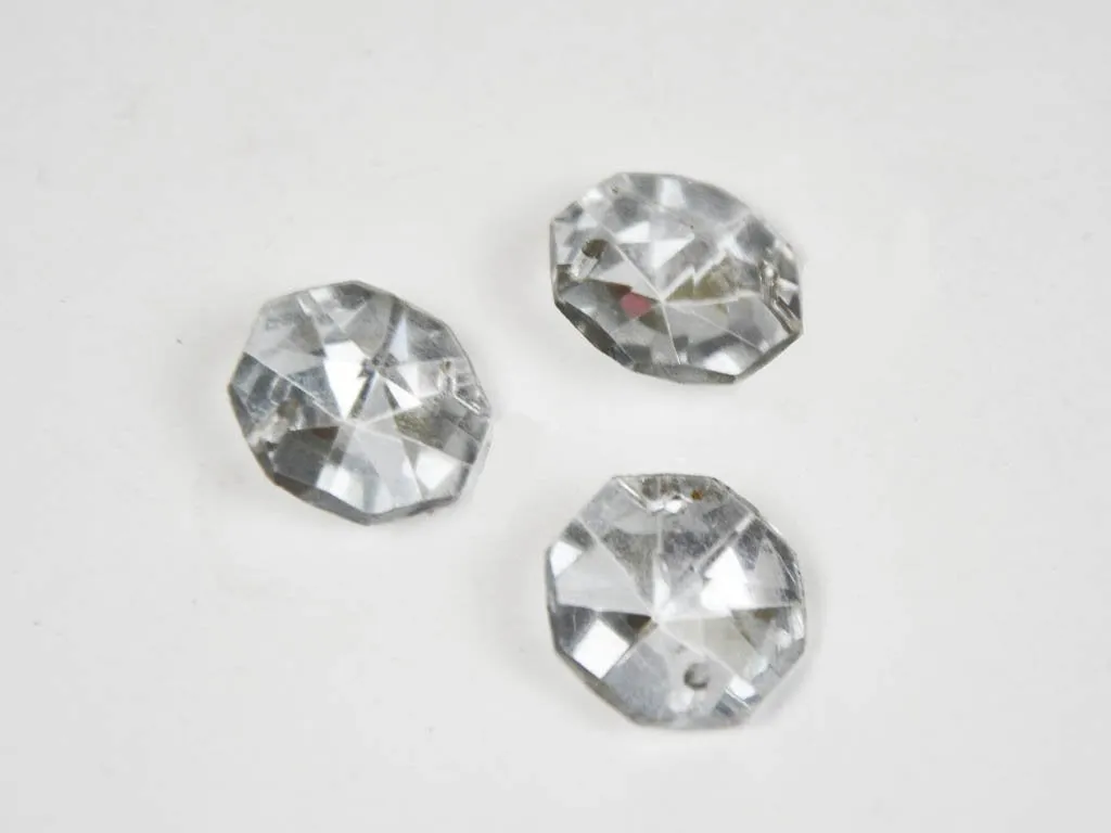 Transparent Octagonal 2 Hole Faceted Glass Stones