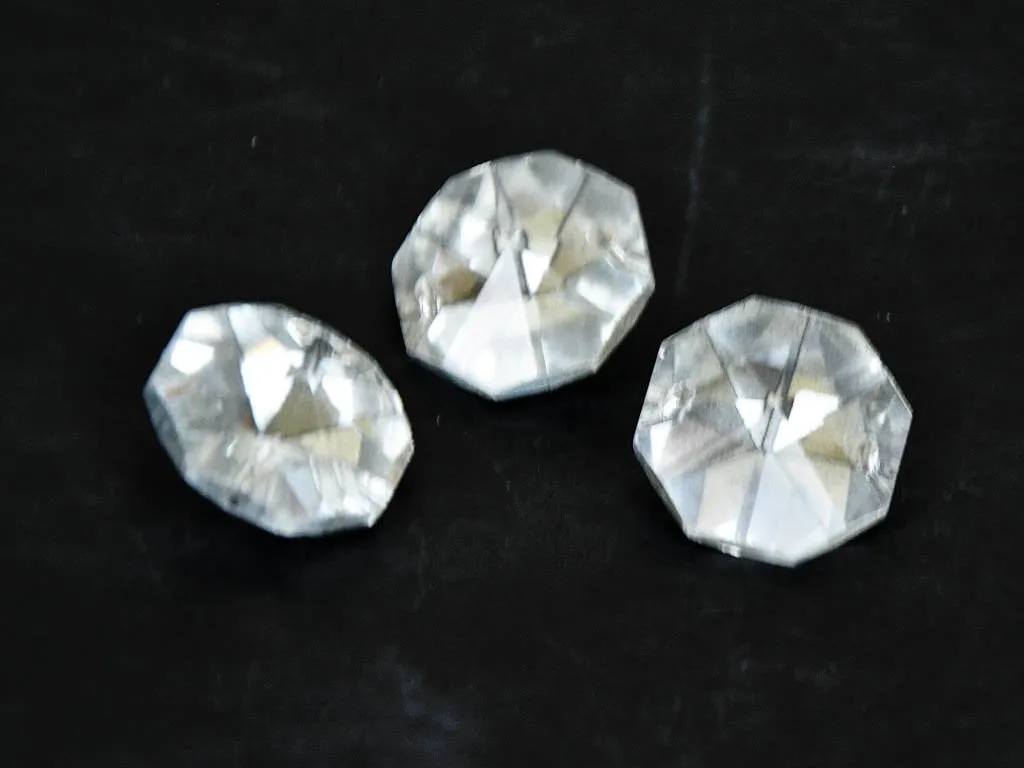 Transparent Octagonal 2 Hole Faceted Glass Stones