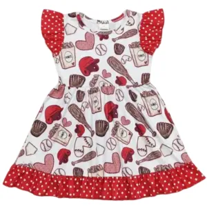 Whimsical Dress Flutter Sleeve Baseball Kids Clothing