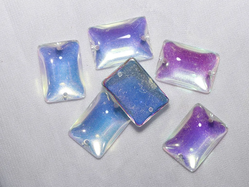 White Rainbow Transparent Rectangular Glass Stones - 25x18 mm