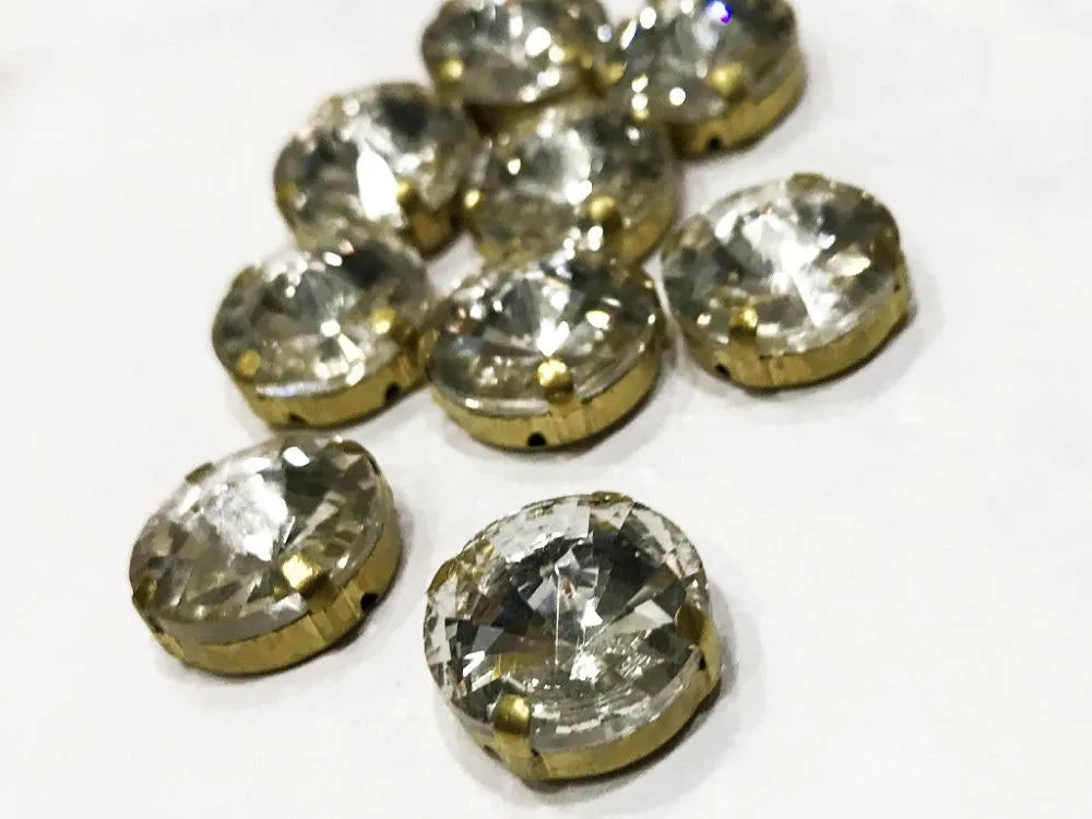White Transparent Circular Glass Stones with Catcher (14 mm)