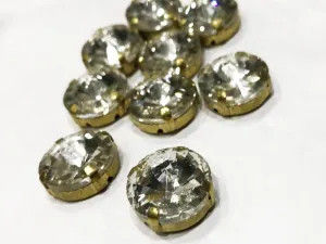White Transparent Circular Glass Stones with Catcher (14 mm)