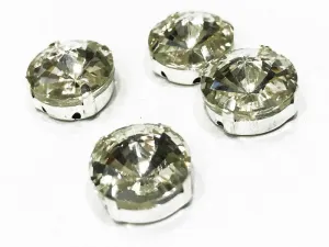 White Transparent Circular Glass Stones with Silver Catcher (12 mm) (Wholesale)