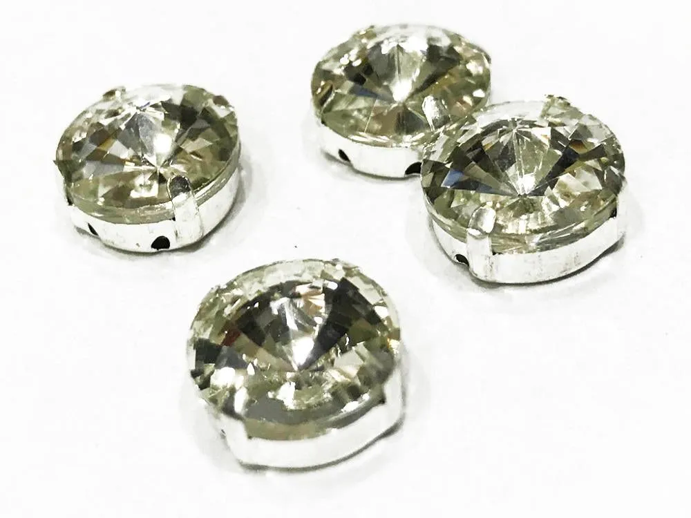 White Transparent Circular Glass Stones with Silver Catcher (12 mm)