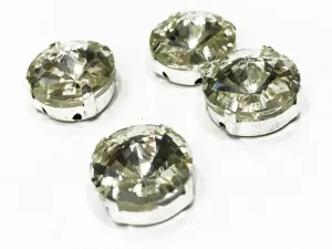 White Transparent Circular Glass Stones with Silver Catcher (12 mm)