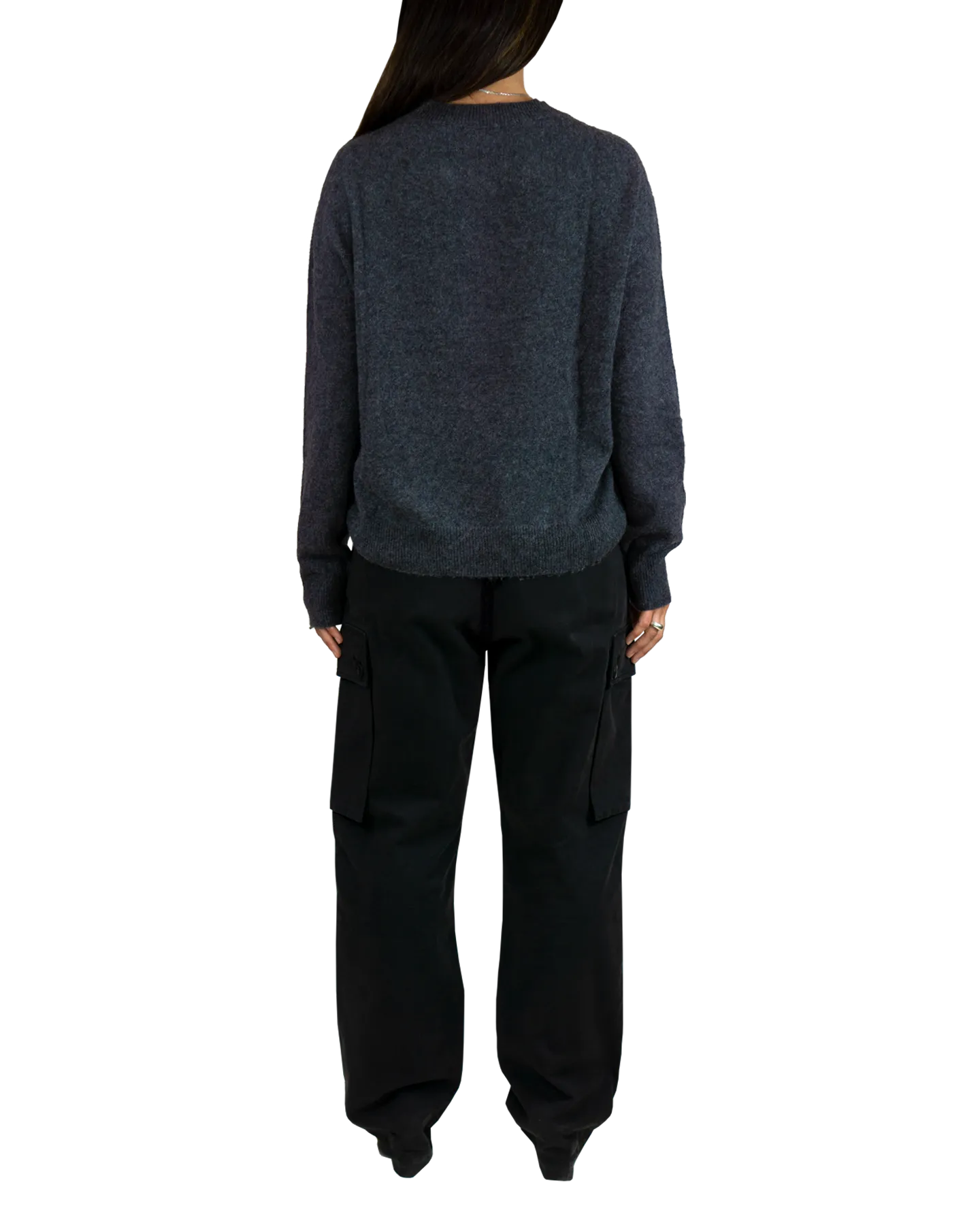 Women's Italian Brushed Cashmere Crew Neck Sweater in Charcoal