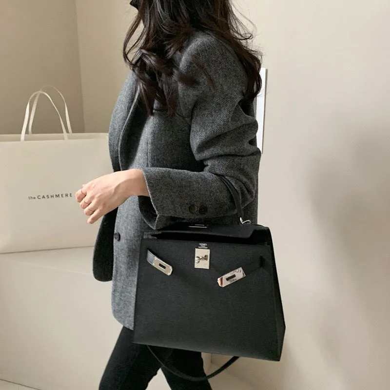 Women's Solid Color Tweed Herringbone Wool Blazer