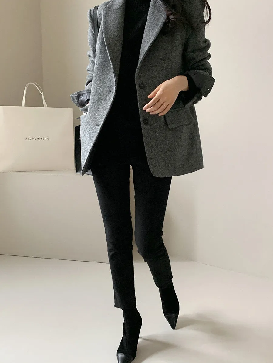 Women's Solid Color Tweed Herringbone Wool Blazer