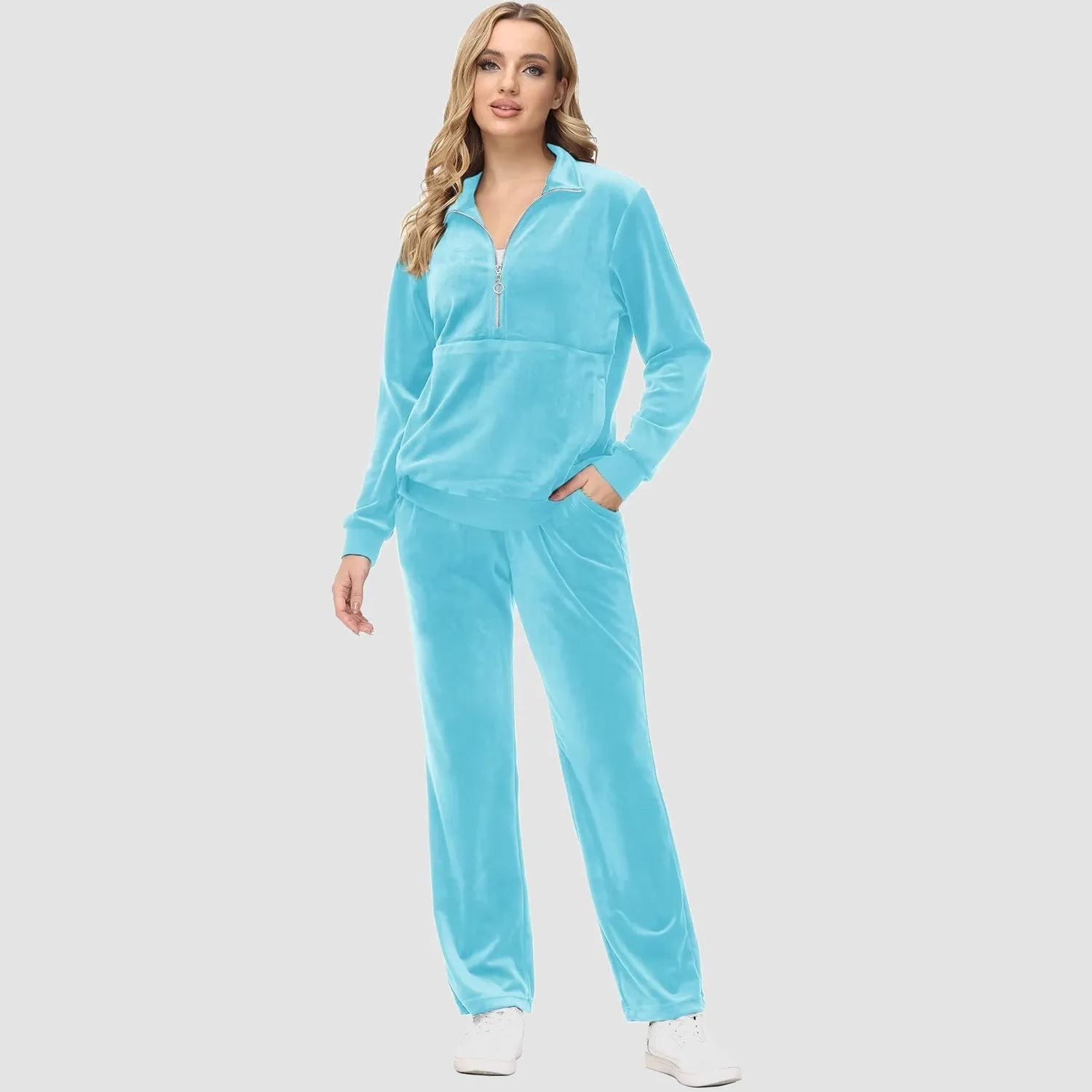 Women's Sweaters Half Zipper Long Sleeve Velour Sweatershirts Fleece Warm