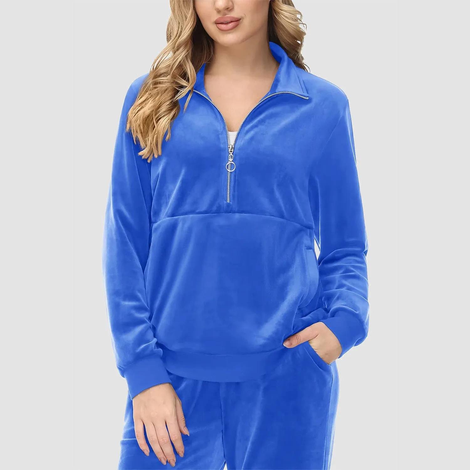 Women's Sweaters Half Zipper Long Sleeve Velour Sweatershirts Fleece Warm