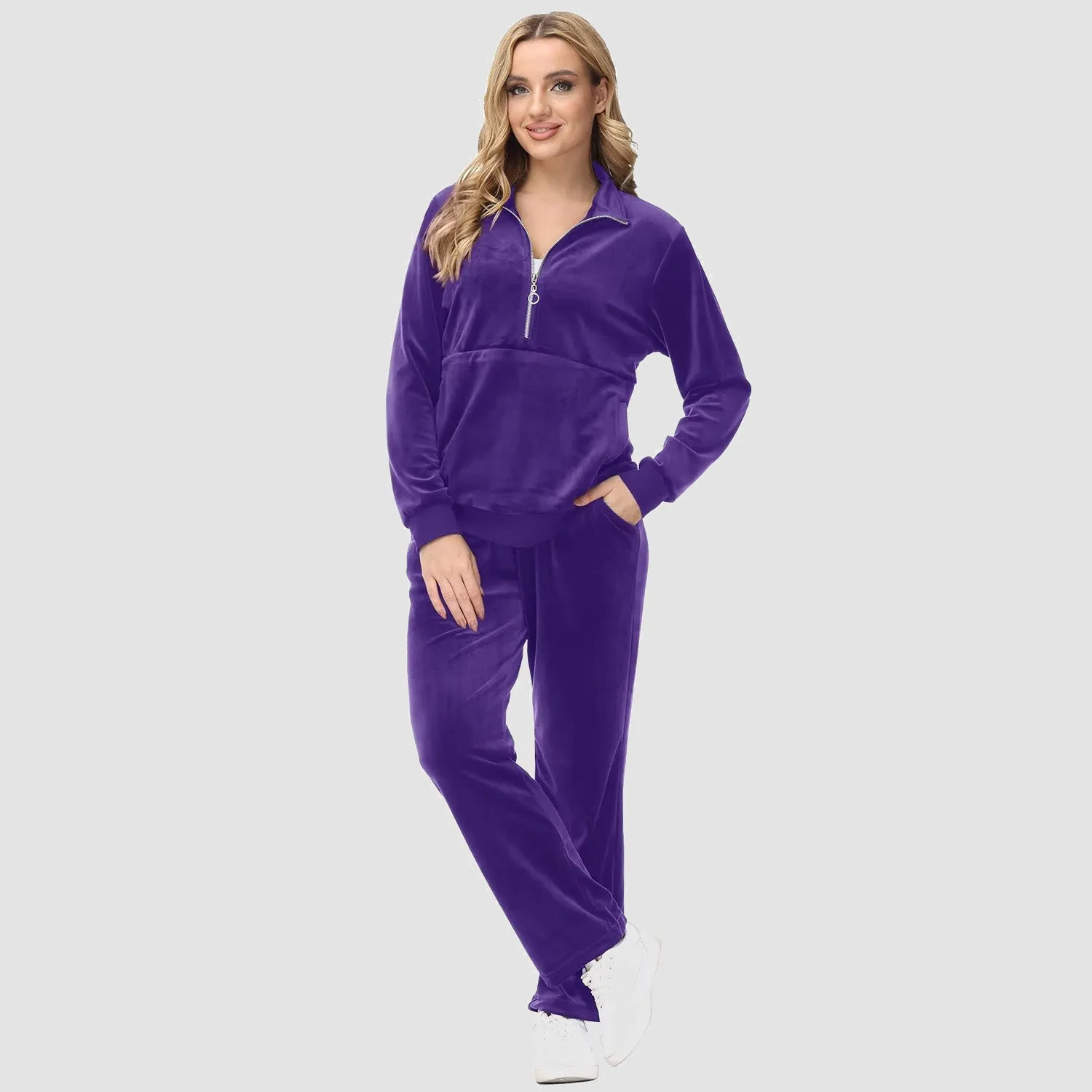 Women's Sweaters Half Zipper Long Sleeve Velour Sweatershirts Fleece Warm
