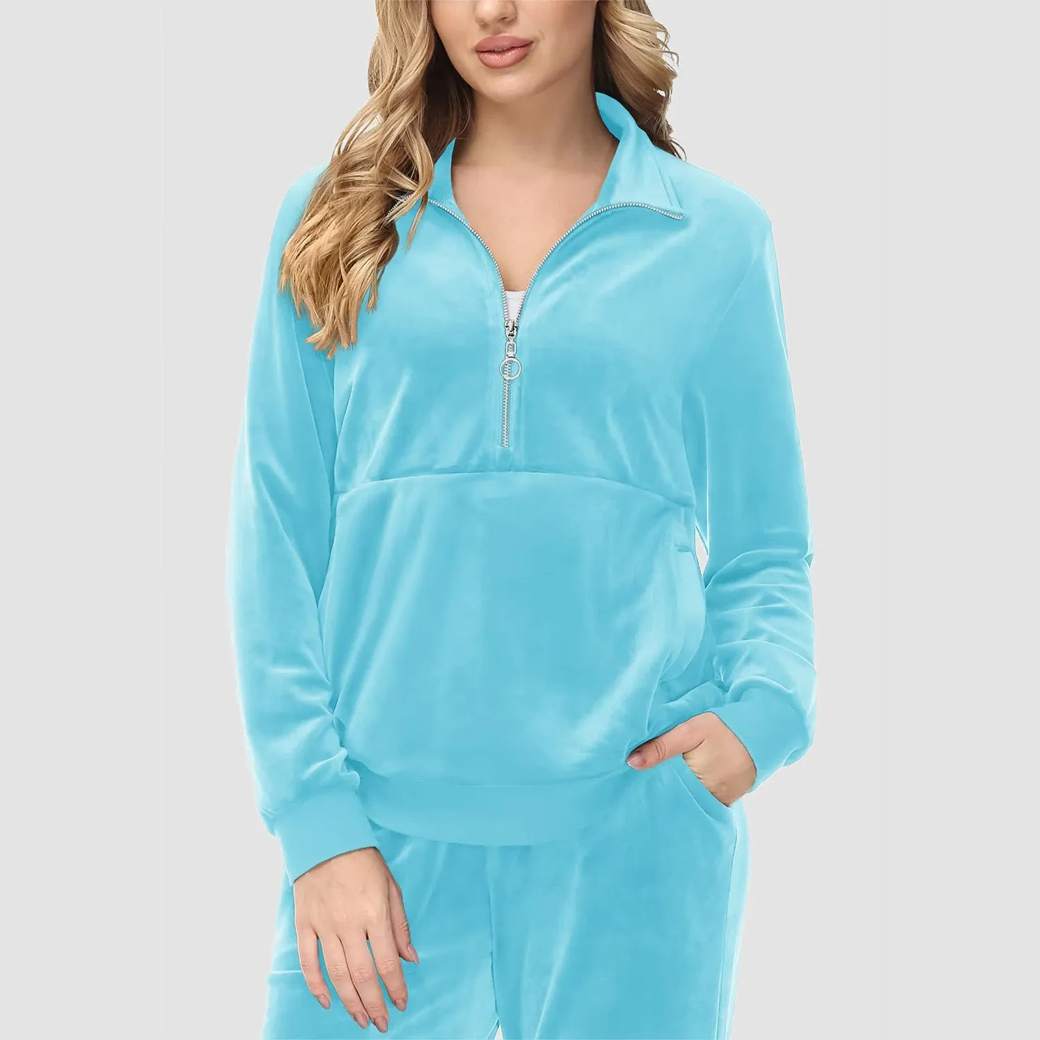 Women's Sweaters Half Zipper Long Sleeve Velour Sweatershirts Fleece Warm