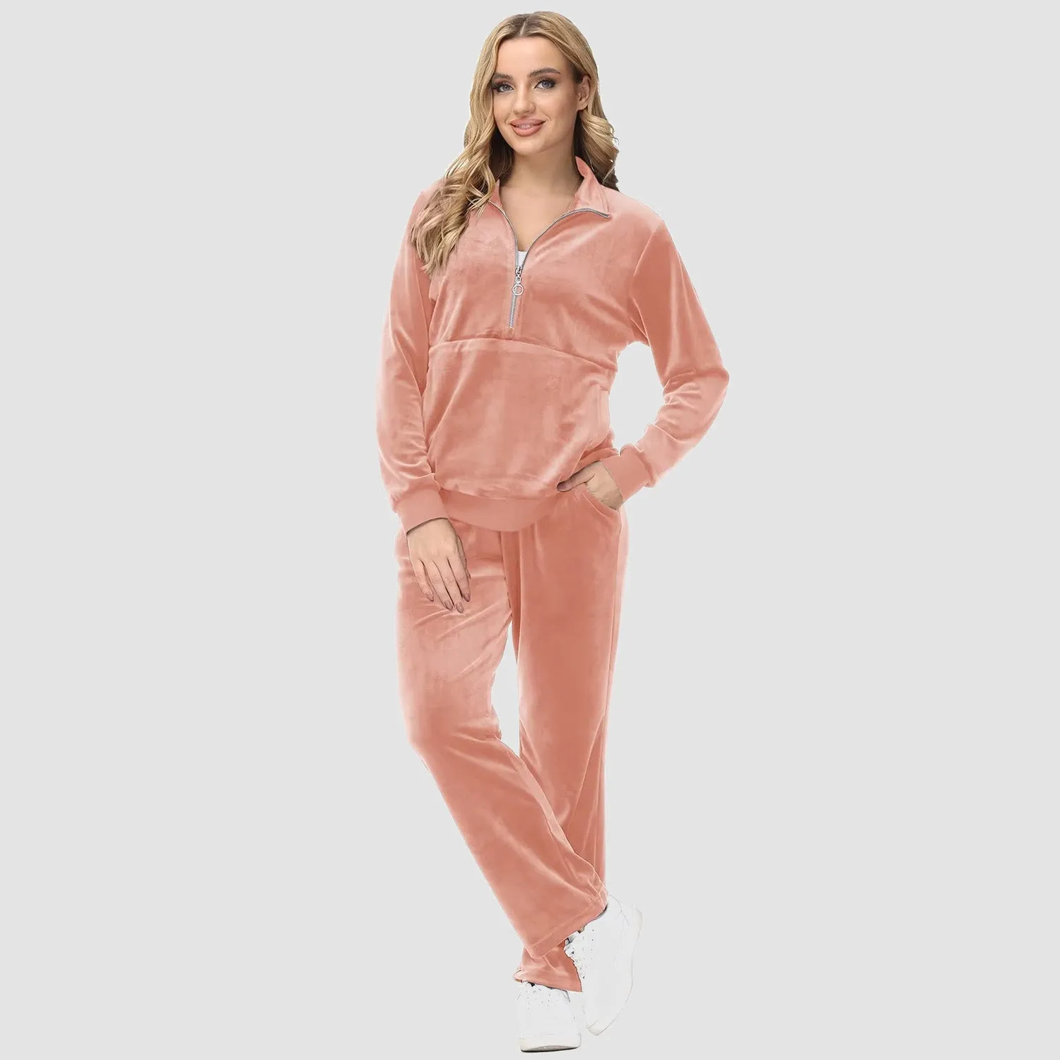 Women's Sweaters Half Zipper Long Sleeve Velour Sweatershirts Fleece Warm