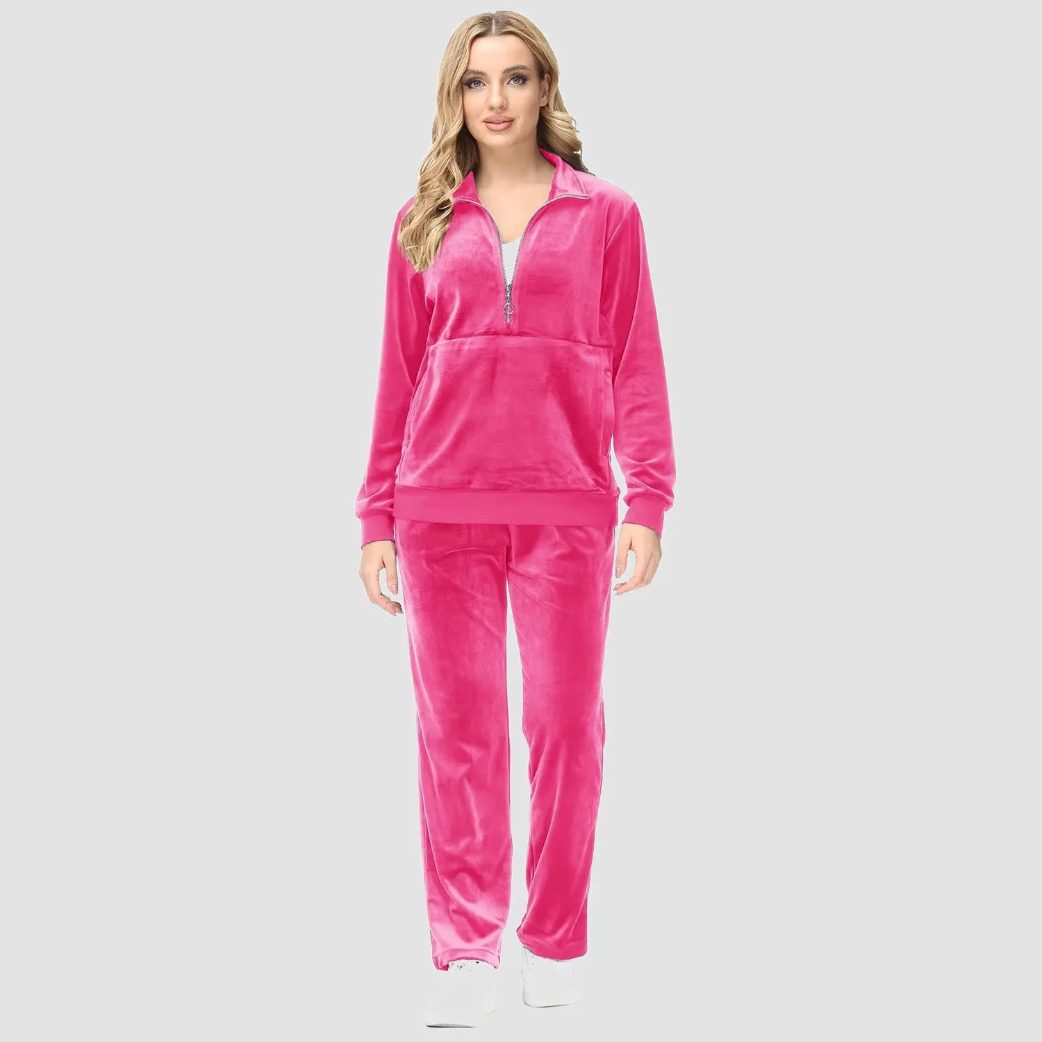 Women's Sweaters Half Zipper Long Sleeve Velour Sweatershirts Fleece Warm