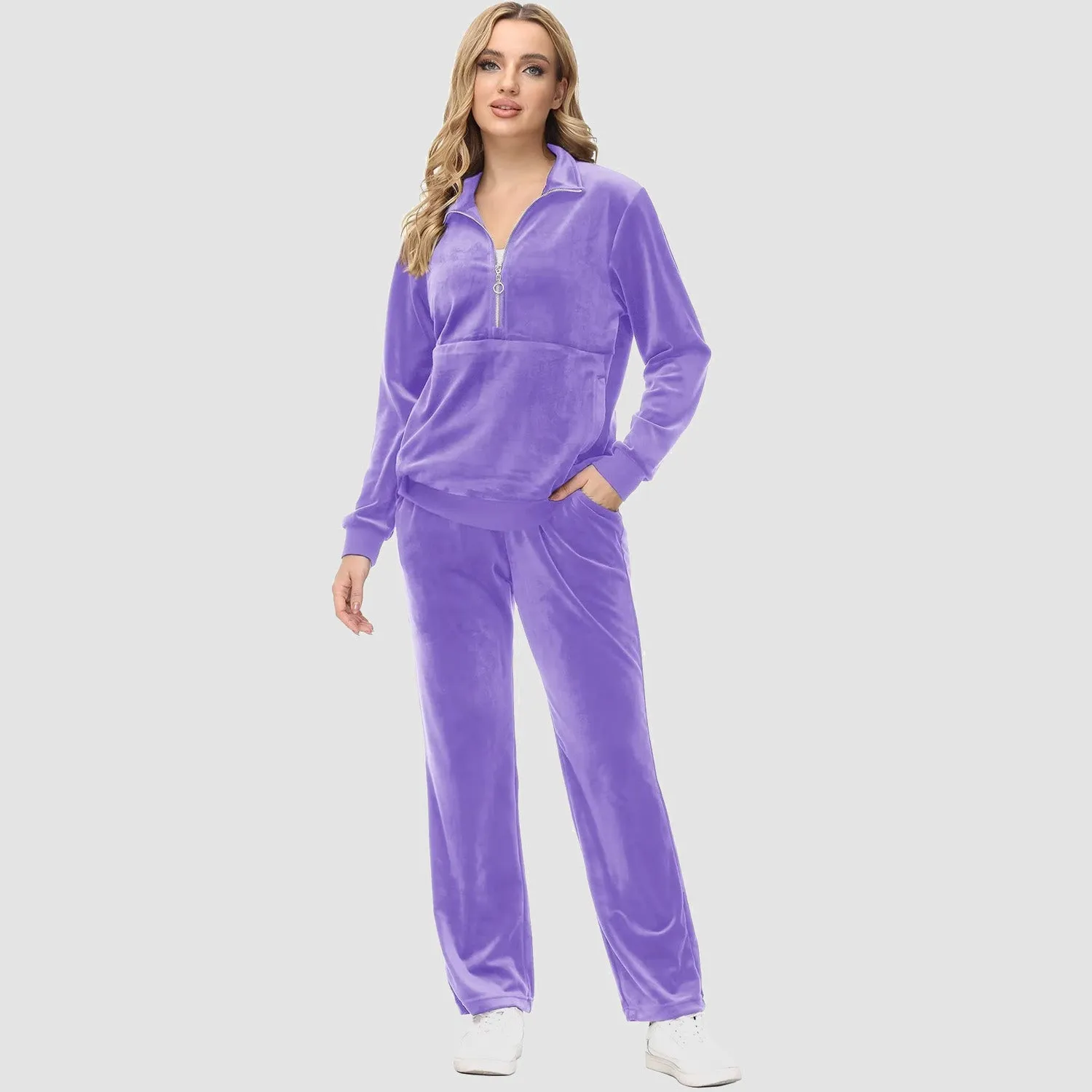 Women's Sweaters Half Zipper Long Sleeve Velour Sweatershirts Fleece Warm