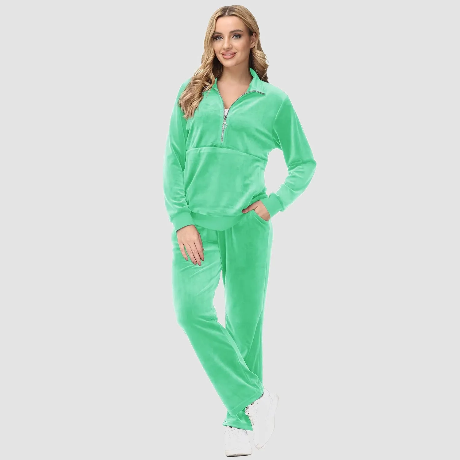 Women's Sweaters Half Zipper Long Sleeve Velour Sweatershirts Fleece Warm
