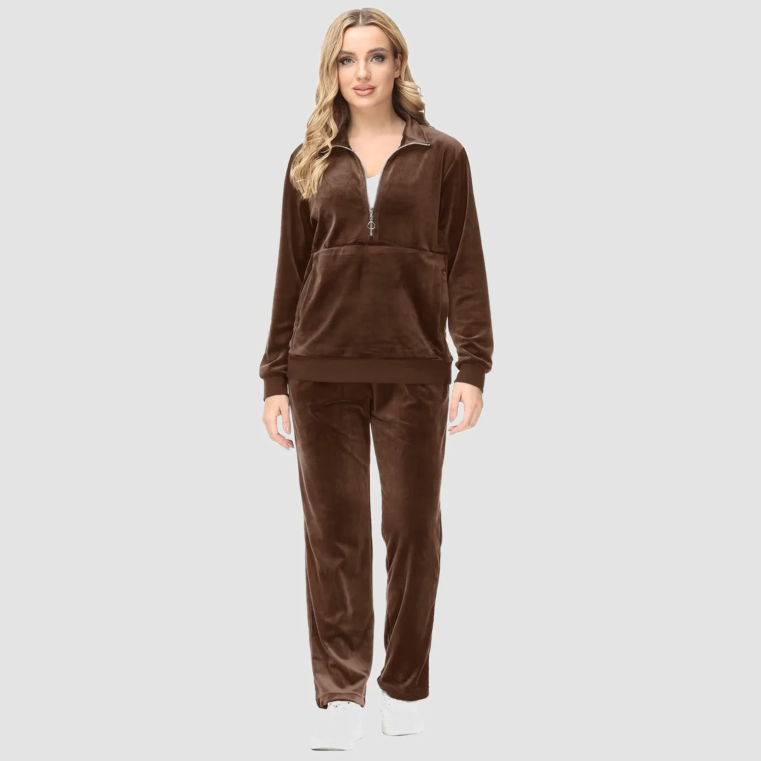 Women's Sweaters Half Zipper Long Sleeve Velour Sweatershirts Fleece Warm