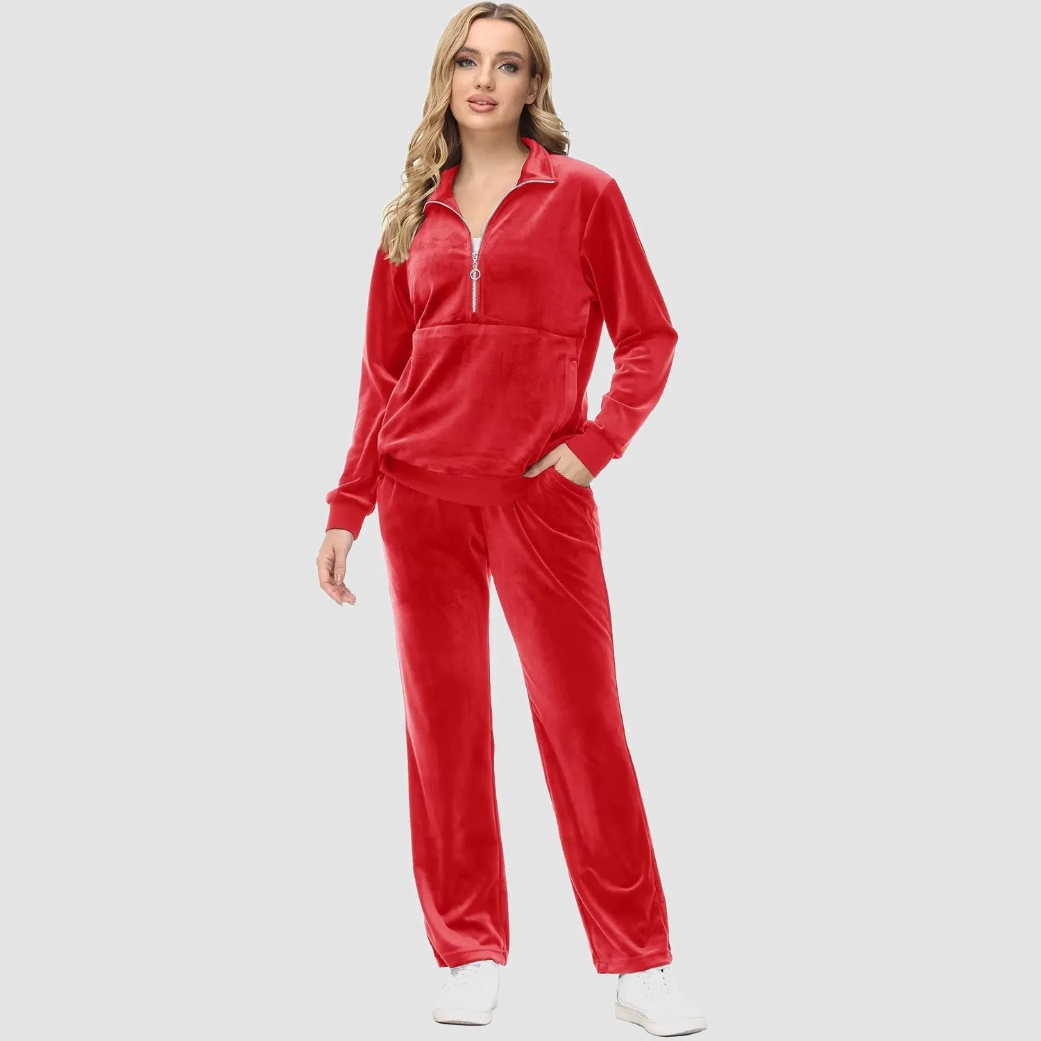 Women's Sweaters Half Zipper Long Sleeve Velour Sweatershirts Fleece Warm