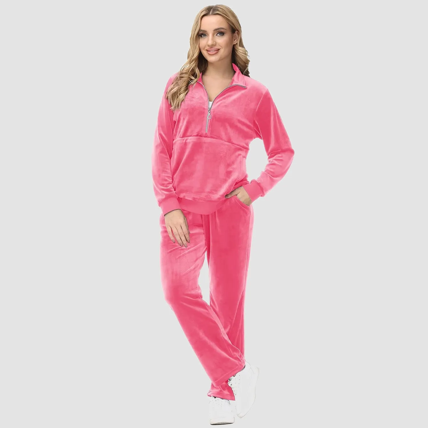 Women's Sweaters Half Zipper Long Sleeve Velour Sweatershirts Fleece Warm