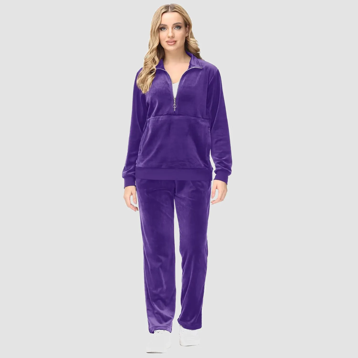 Women's Sweaters Half Zipper Long Sleeve Velour Sweatershirts Fleece Warm