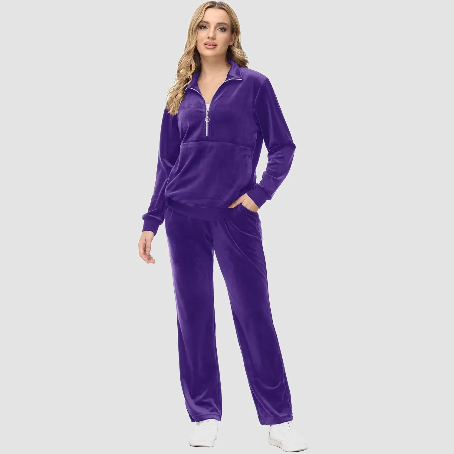 Women's Sweaters Half Zipper Long Sleeve Velour Sweatershirts Fleece Warm
