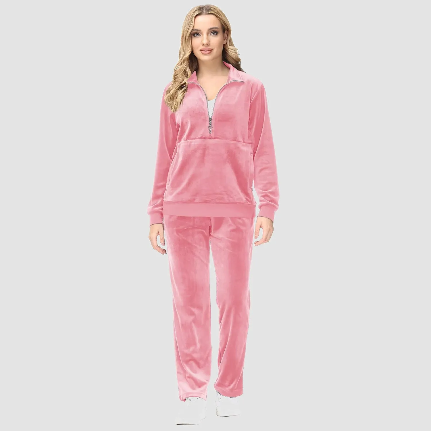 Women's Sweaters Half Zipper Long Sleeve Velour Sweatershirts Fleece Warm