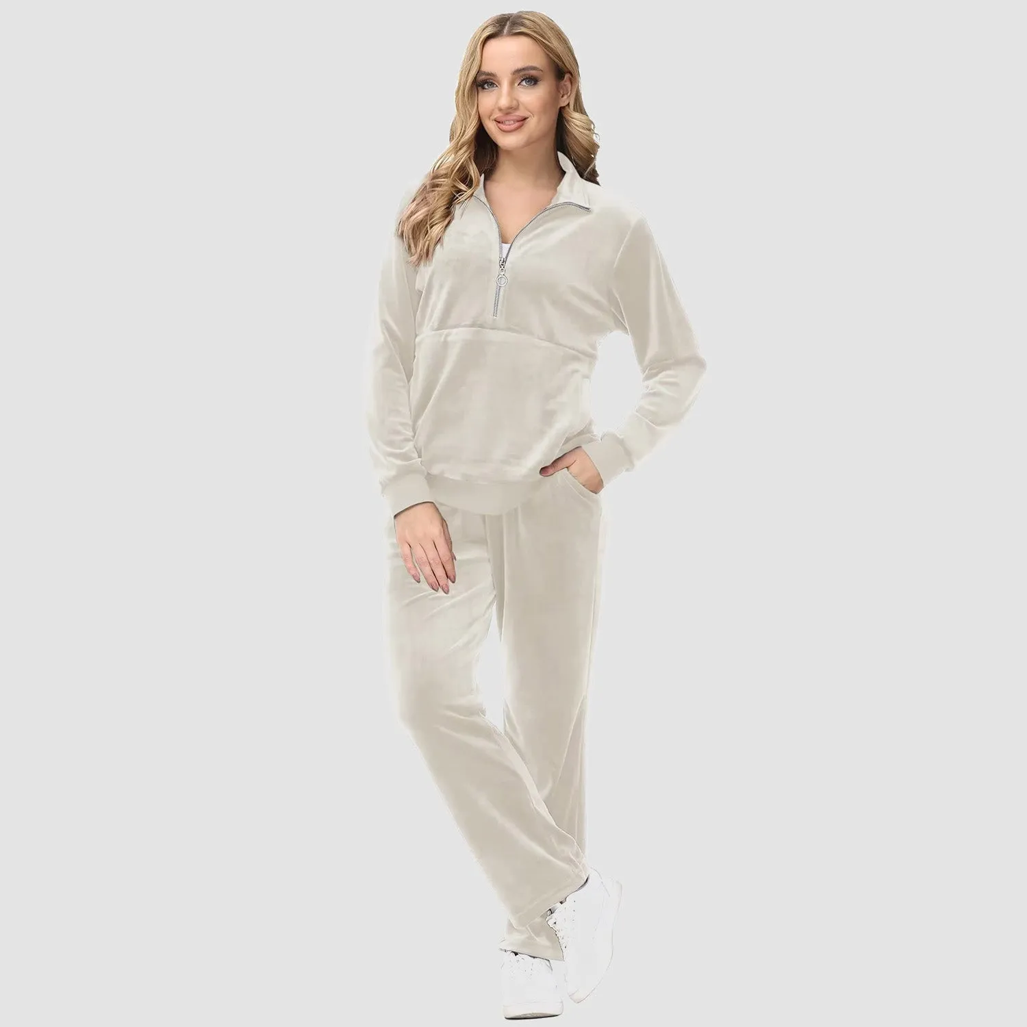 Women's Sweaters Half Zipper Long Sleeve Velour Sweatershirts Fleece Warm