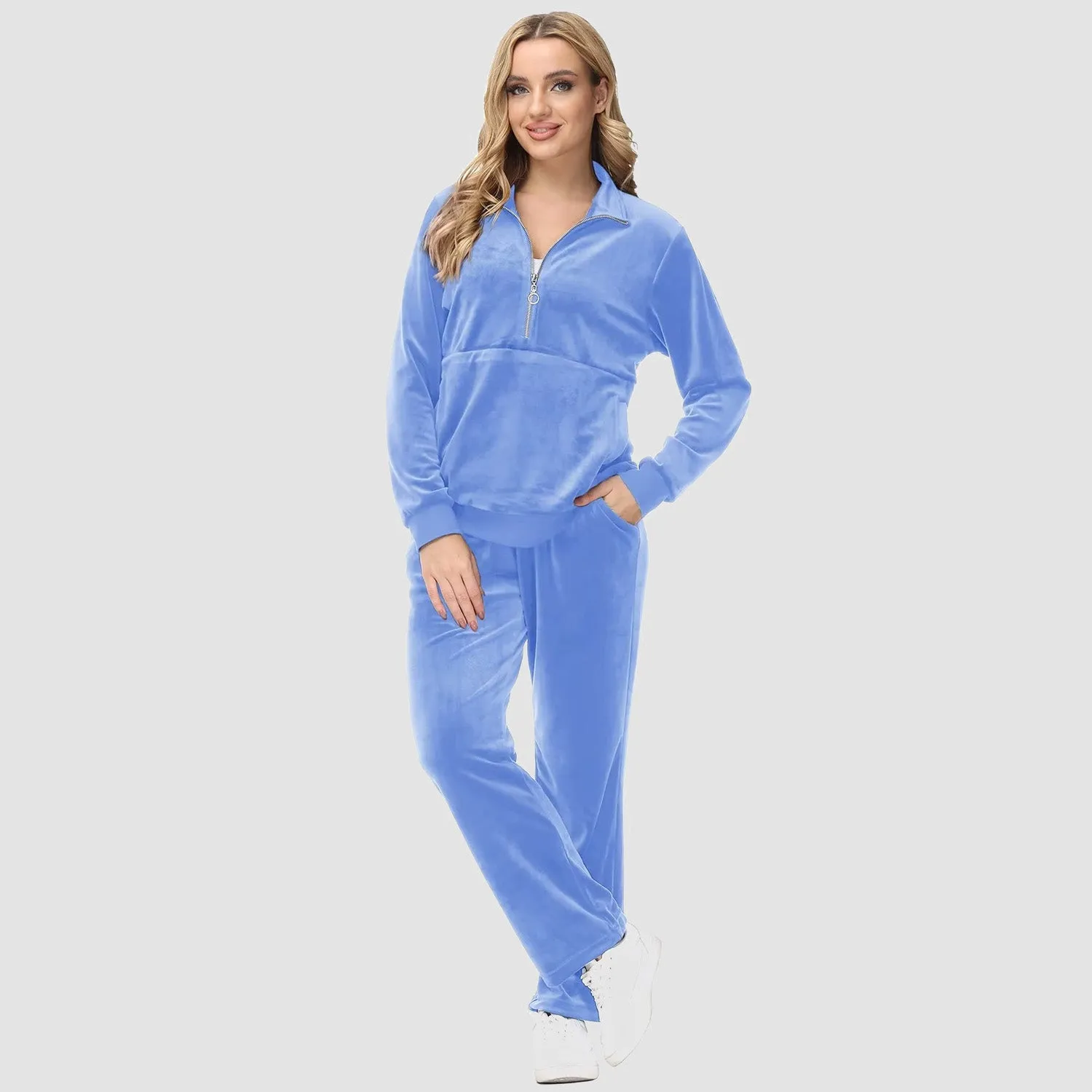 Women's Sweaters Half Zipper Long Sleeve Velour Sweatershirts Fleece Warm