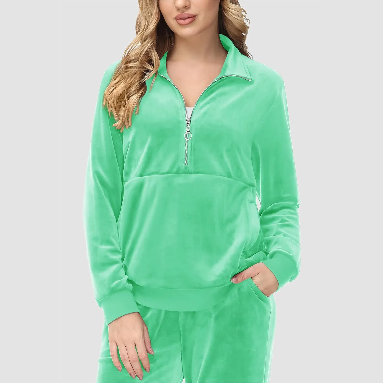 Women's Sweaters Half Zipper Long Sleeve Velour Sweatershirts Fleece Warm