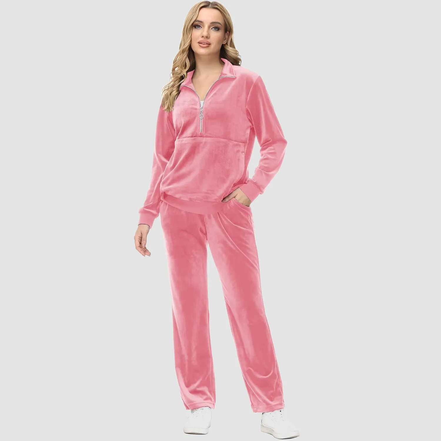 Women's Sweaters Half Zipper Long Sleeve Velour Sweatershirts Fleece Warm