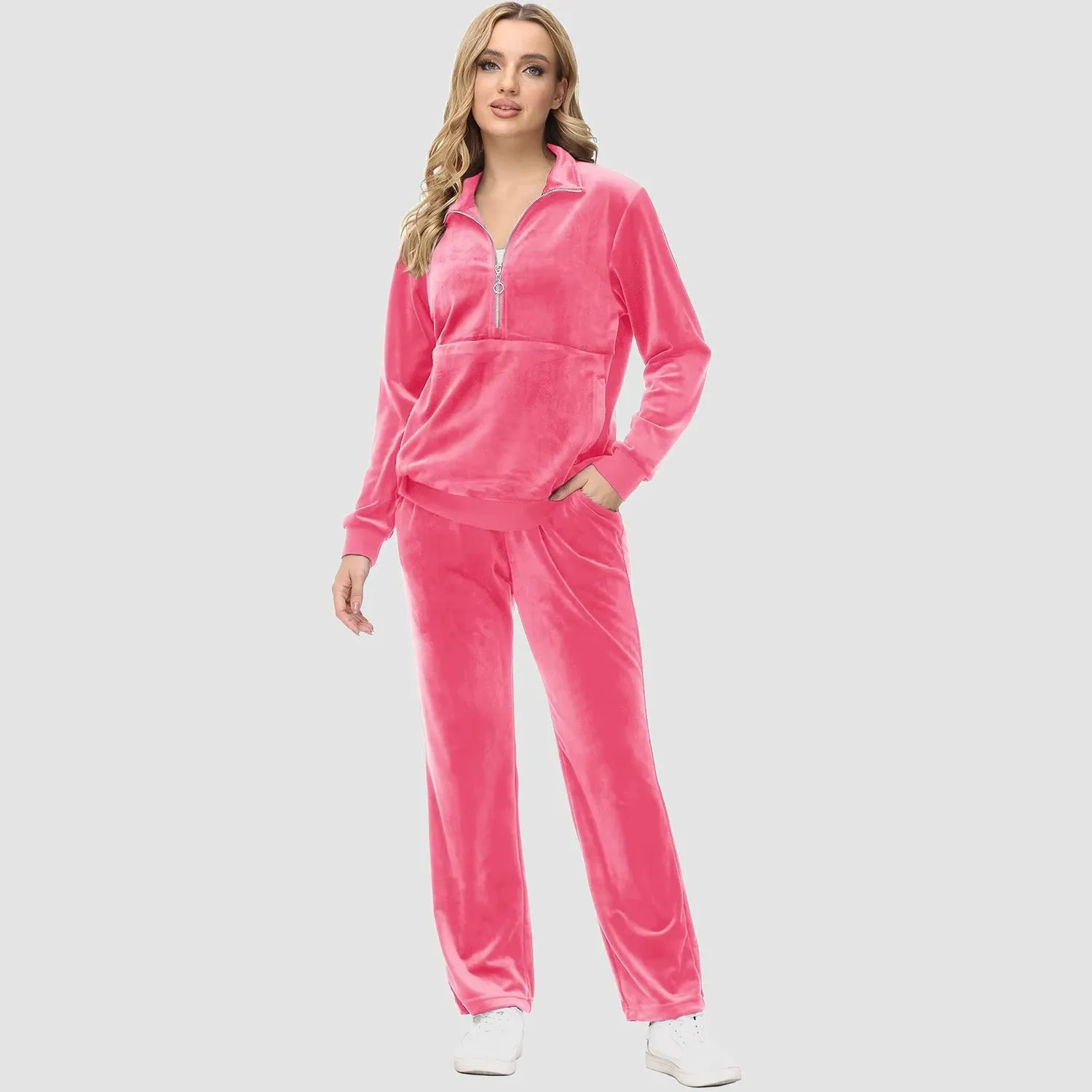Women's Sweaters Half Zipper Long Sleeve Velour Sweatershirts Fleece Warm