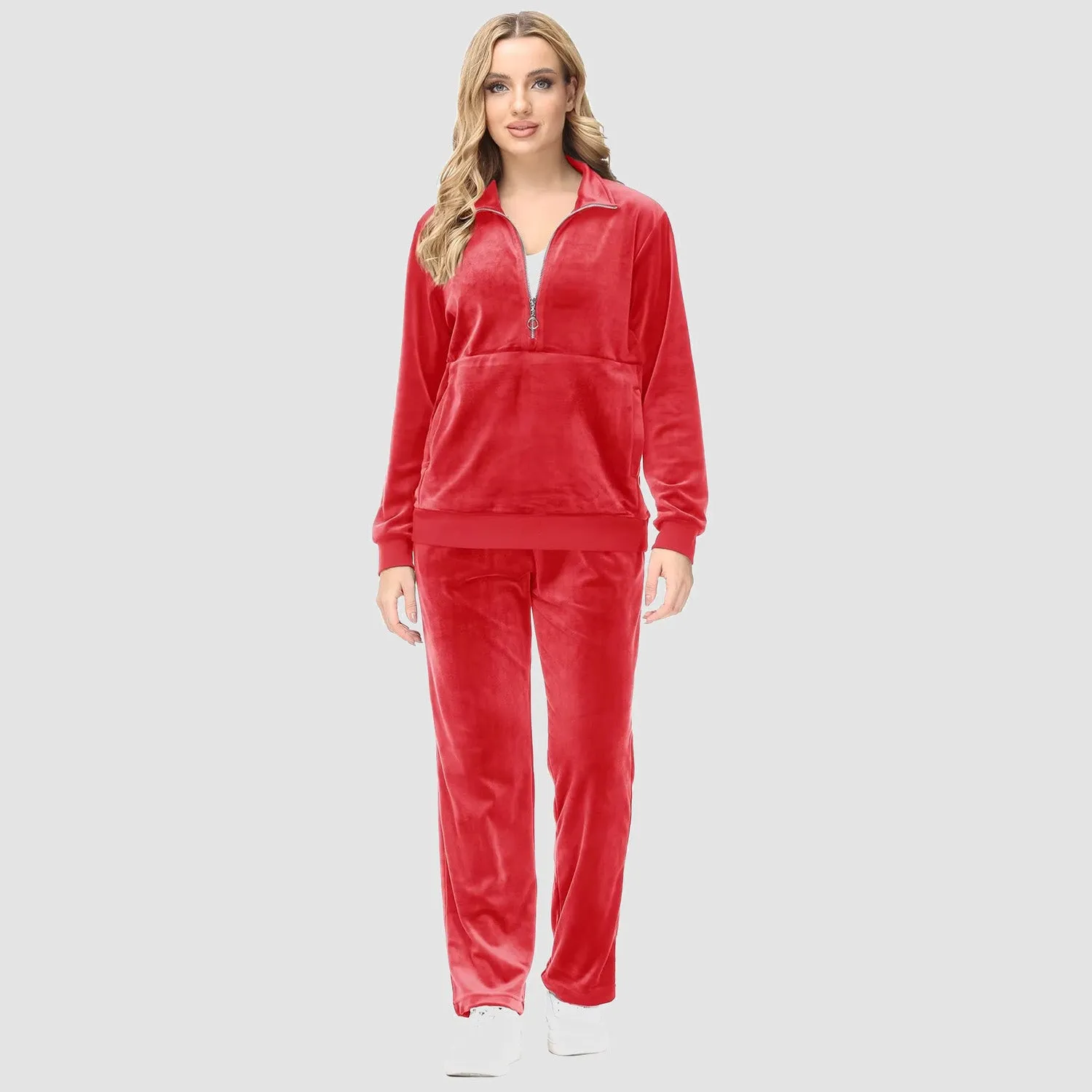 Women's Sweaters Half Zipper Long Sleeve Velour Sweatershirts Fleece Warm