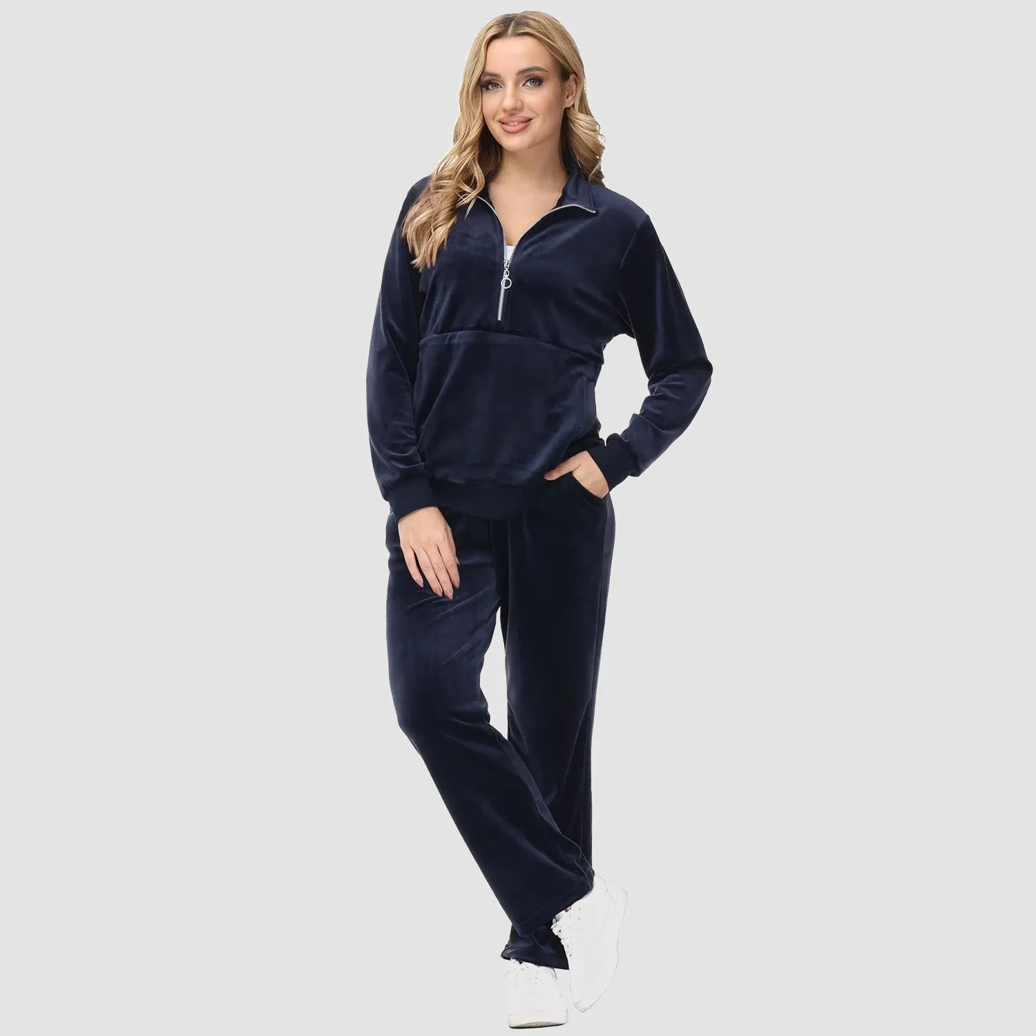 Women's Sweaters Half Zipper Long Sleeve Velour Sweatershirts Fleece Warm